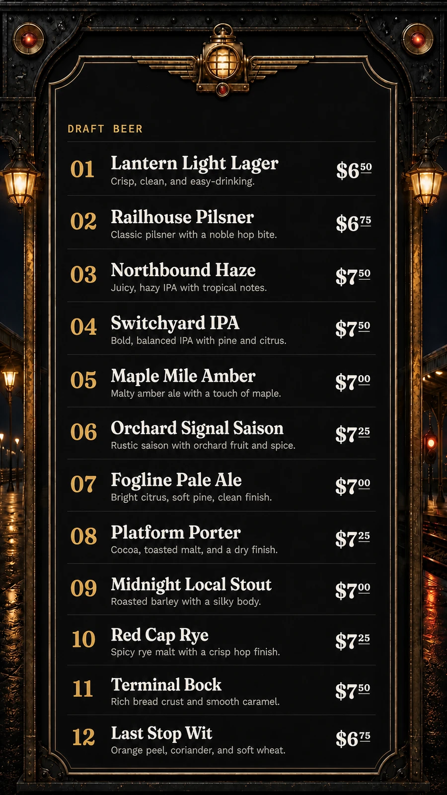 Branded portrait TV tap menu showing twelve Northbound Lantern beers